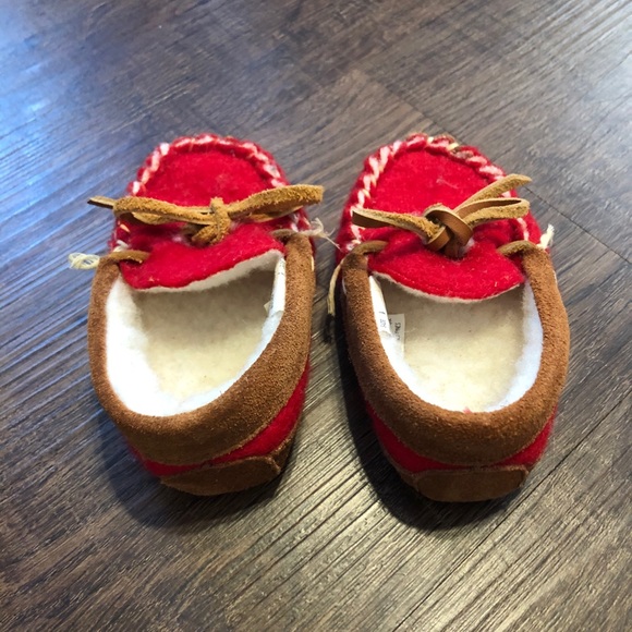 VINTAGE Gap Moccasins Red Brown Winter Baby Sz 1 - Picture 3 of 7